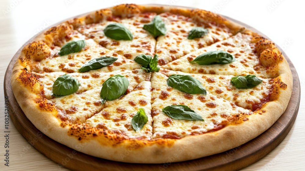 Freshly Baked Margherita Pizza Topped with Basil Leaves Freshly Baked Margherita Pizza Topped with Basil Leaves