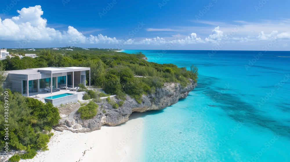 Fototapeta premium A beach with a house on it