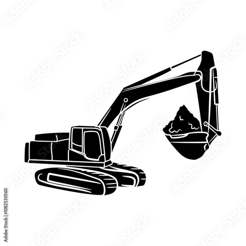 Excavator Silhouette, Mining Heavy Equipment Vector
