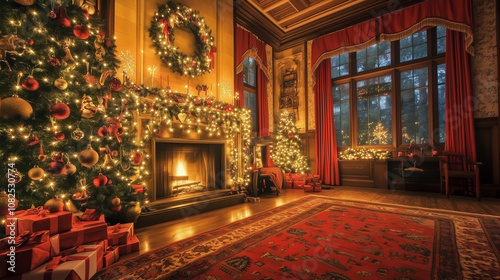 Elegant Holiday Living Room with Fireplace