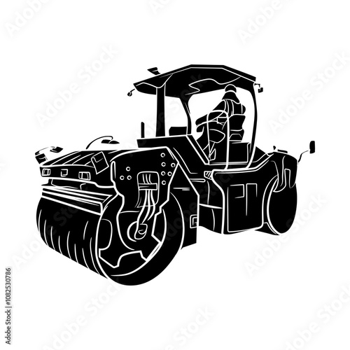 Sheepsfoot Roller Silhouette, Mining Heavy Equipment Vector