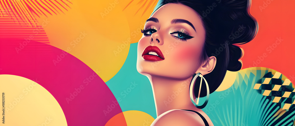 Beautiful Woman with Bold Makeup and Colorful Background Beautiful Woman with Bold Makeup and Colorful Background