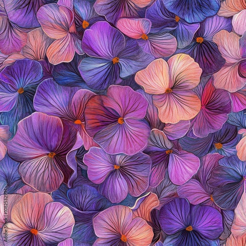 Elegant Viola Flower Pattern. Beautiful Seamless Design for Wallpaper, Fabric, or Card