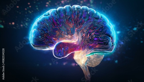 High-Tech Brain Model with Cybernetic Details