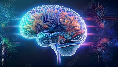 Glowing Neural Network in a Futuristic Brain Model