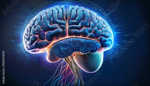 Bright Digital Brain with Tech-Inspired Connections