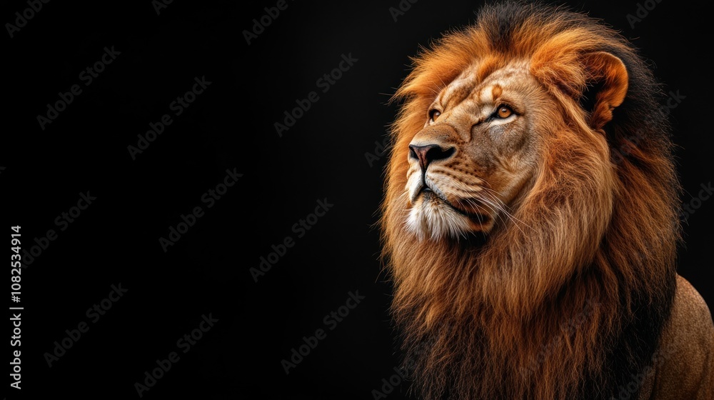 Fototapeta premium Majestic Lion Portrait Against a Black Background
