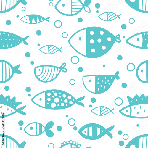 Cute fish. Kids background. Seamless pattern. Can be used in textile industry, paper, background, scrapbooking.