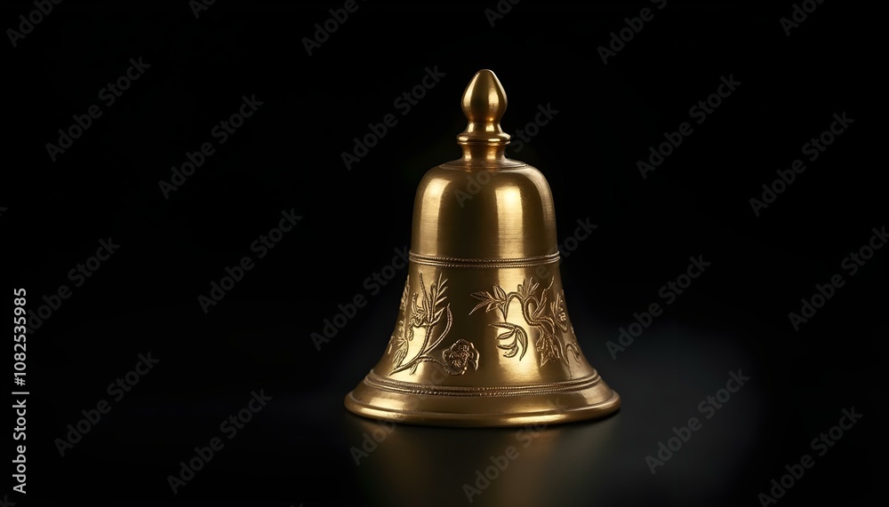 a close-up of a shiny, brass bell with intricate engravings, isolated on a black background create with ai a close-up of a shiny, brass bell with intricate engravings, isolated on a black background create with ai