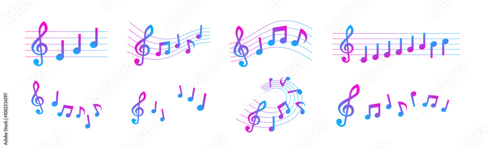 Cut illustration set of music notes and sheet music Cut illustration set of music notes and sheet music
