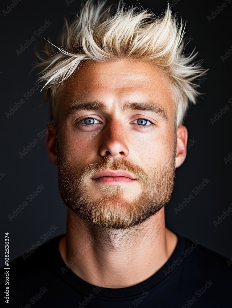 Obraz premium Portrait of a young British man with a beard with a thoughtful expression, soft studio lighting on a dark background