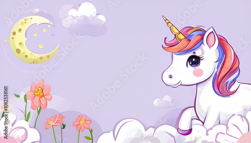 Unicorn isolated on a purple background, blending magical and cosmic themes, perfect for journal writing, universe-inspired designs, and celestial artwork photo