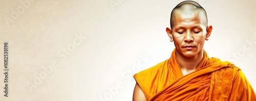 A serene monk in meditation, embodying tranquility and mindfulness. photo