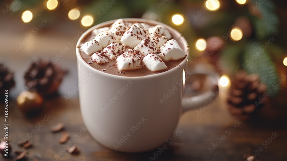 Warm Holiday Cocoa with Marshmallows in Cozy Setting Warm Holiday Cocoa with Marshmallows in Cozy Setting