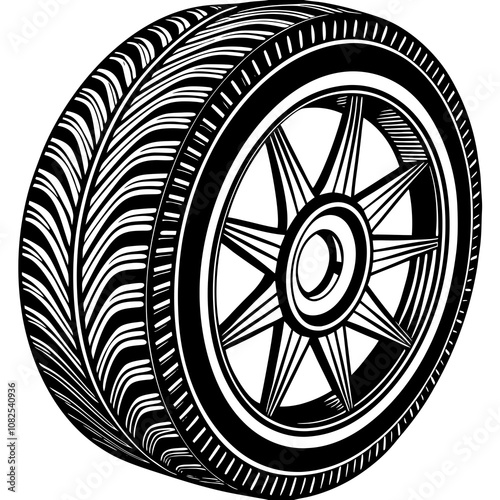 Single Car Tire on White Background