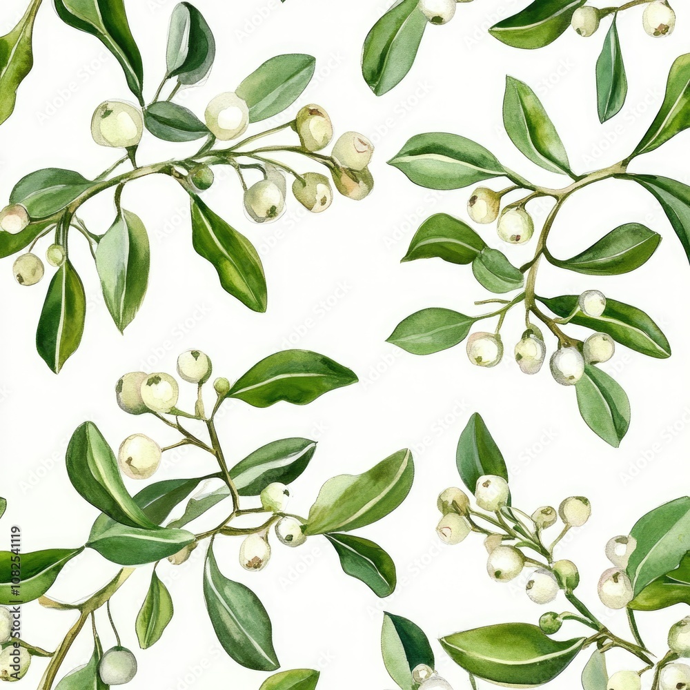 Festive Watercolor Mistletoe Patterns. Christmas and New Year Floral Illustrations for Design and Wrapping Paper Festive Watercolor Mistletoe Patterns. Christmas and New Year Floral Illustrations for Design and Wrapping Paper
