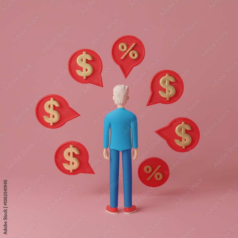 A character analyzing financial symbols in a modern setting. A character analyzing financial symbols in a modern setting.