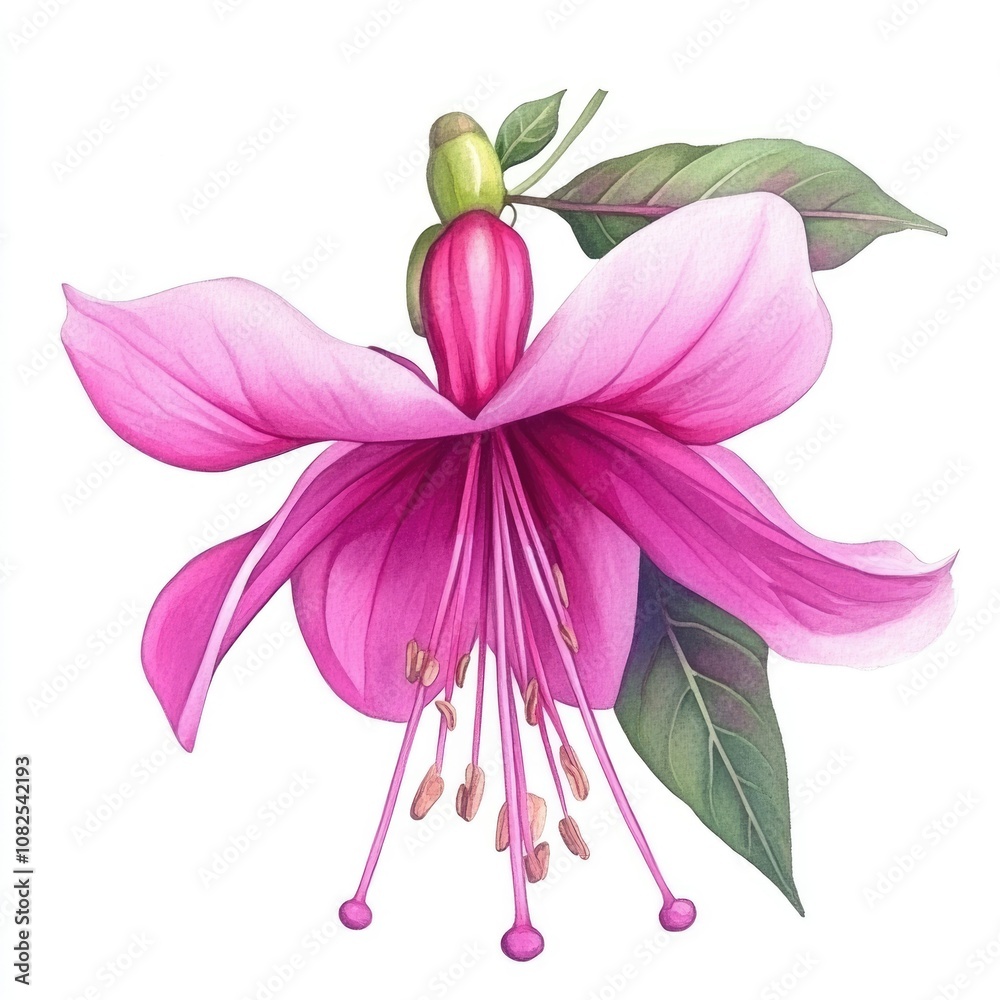 Naklejka premium Hand-painted Fuchsia Blossom Branch Design for Wedding Invitation