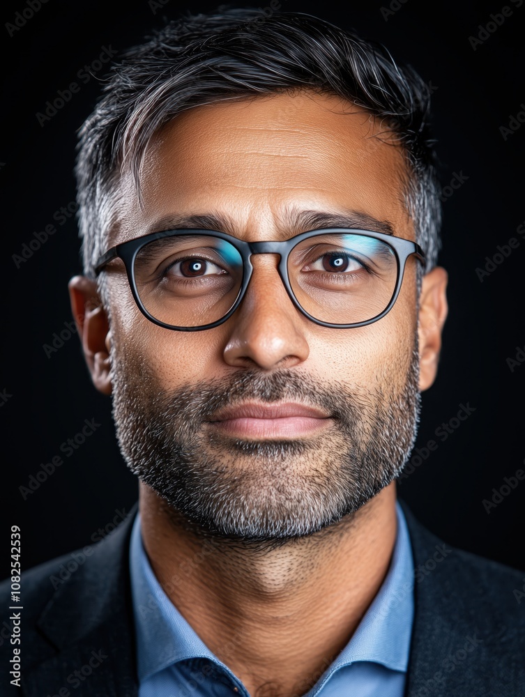 Portrait of a young Indian man with a beard with a thoughtful expression, soft studio lighting on a dark background Portrait of a young Indian man with a beard with a thoughtful expression, soft studio lighting on a dark background