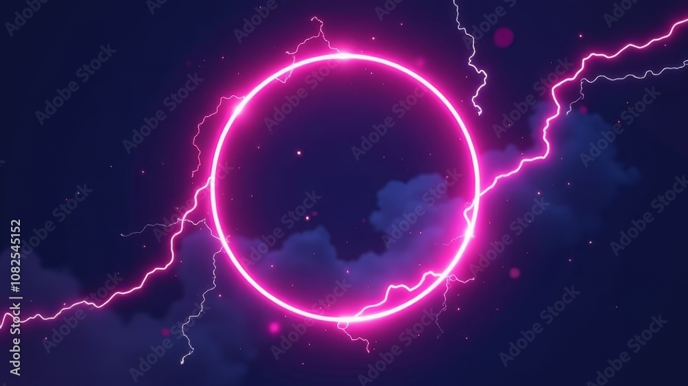 Fototapeta premium Abstract dark background with round pink lightning