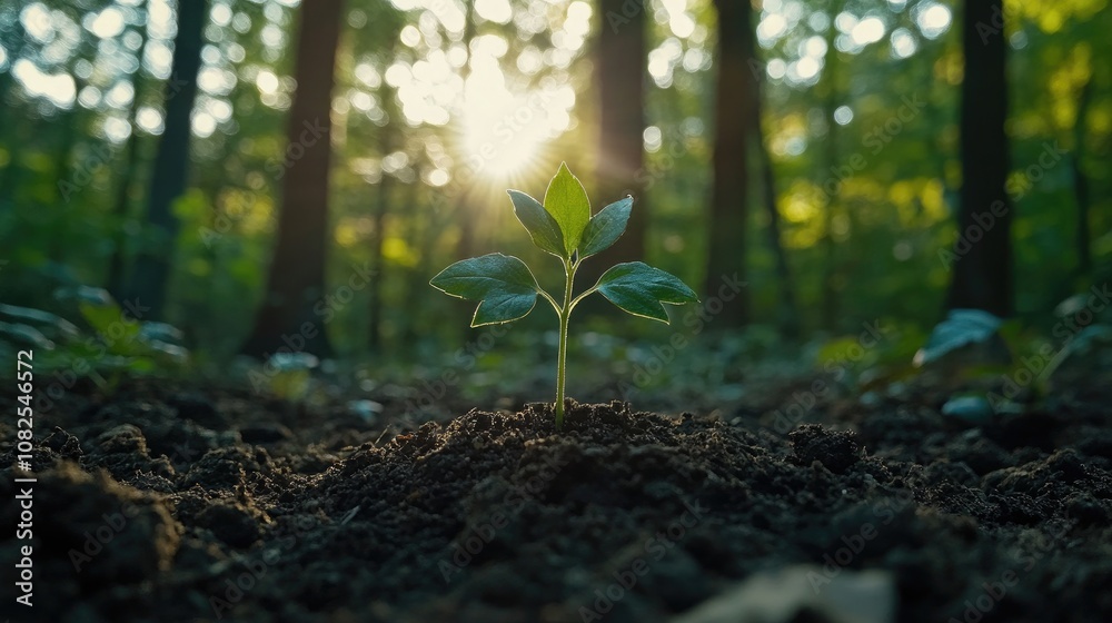 A Vibrant Green Sapling Growing in a Sunlit Forest, Capturing the Essence of New Beginnings, Sustainability, and the Natural Beauty of the Outdoors A Vibrant Green Sapling Growing in a Sunlit Forest, Capturing the Essence of New Beginnings, Sustainability, and the Natural Beauty of the Outdoors