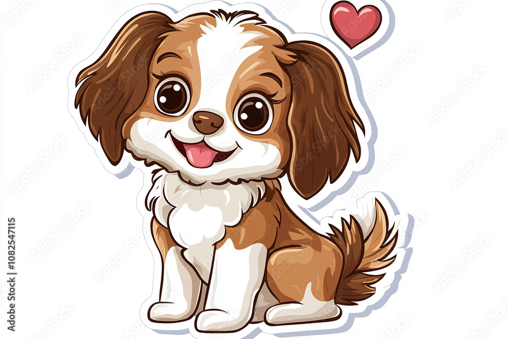 Flat cutout vector sticker of kawaii puppy dog with floppy ears and heart nose, isolated on white background. Flat cutout vector sticker of kawaii puppy dog with floppy ears and heart nose, isolated on white background.