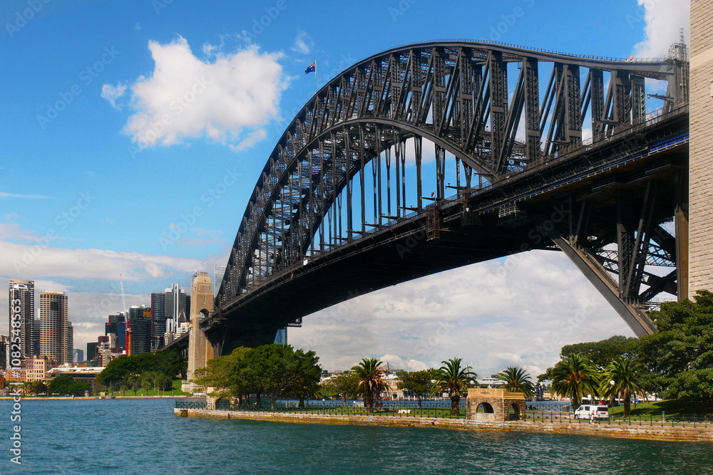 Obraz premium Sydney Harbor Bridge view. The Sydney Harbor Bridge is the tallest steel arch bridge in the world. Australia