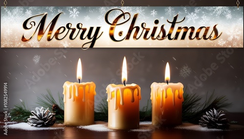 Elegant Christmas Candlelight with Merry Christmas banner: A Cozy and Festive Holiday Scene