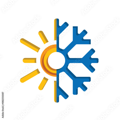 season icon. Signs all season long. Sun and snowflake together icon. Winter, summer and all weather. Flat color design style. vector design template