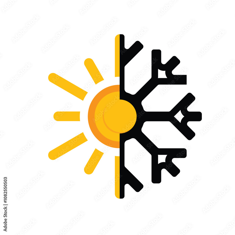season icon. Signs all season long. Sun and snowflake together icon. Winter, summer and all weather. mixed design style. vector design template season icon. Signs all season long. Sun and snowflake together icon. Winter, summer and all weather. mixed design style. vector design template