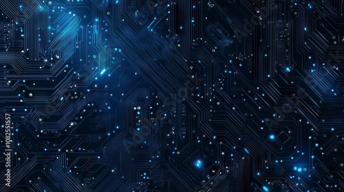 Futuristic blue circuit board background: modern technology design featuring quantum computing concepts and large data processing, minimalistic motherboard texture for innovation and tech solutions