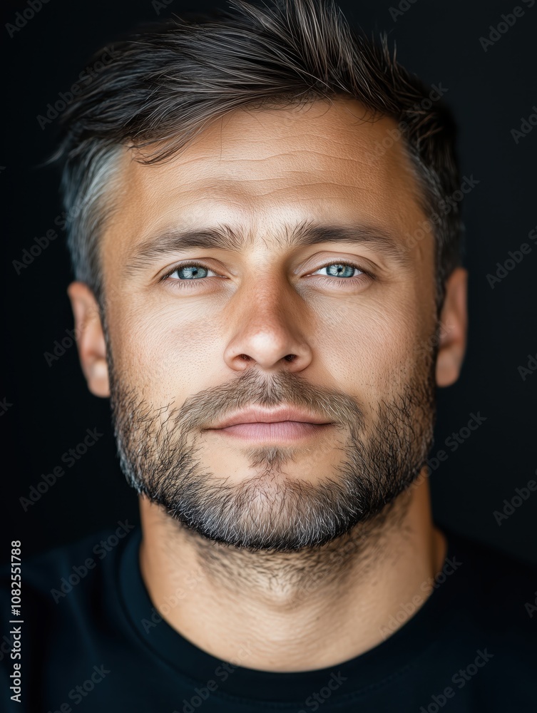 Portrait of a young Russian man with a beard with a thoughtful expression, soft studio lighting on a dark background Portrait of a young Russian man with a beard with a thoughtful expression, soft studio lighting on a dark background