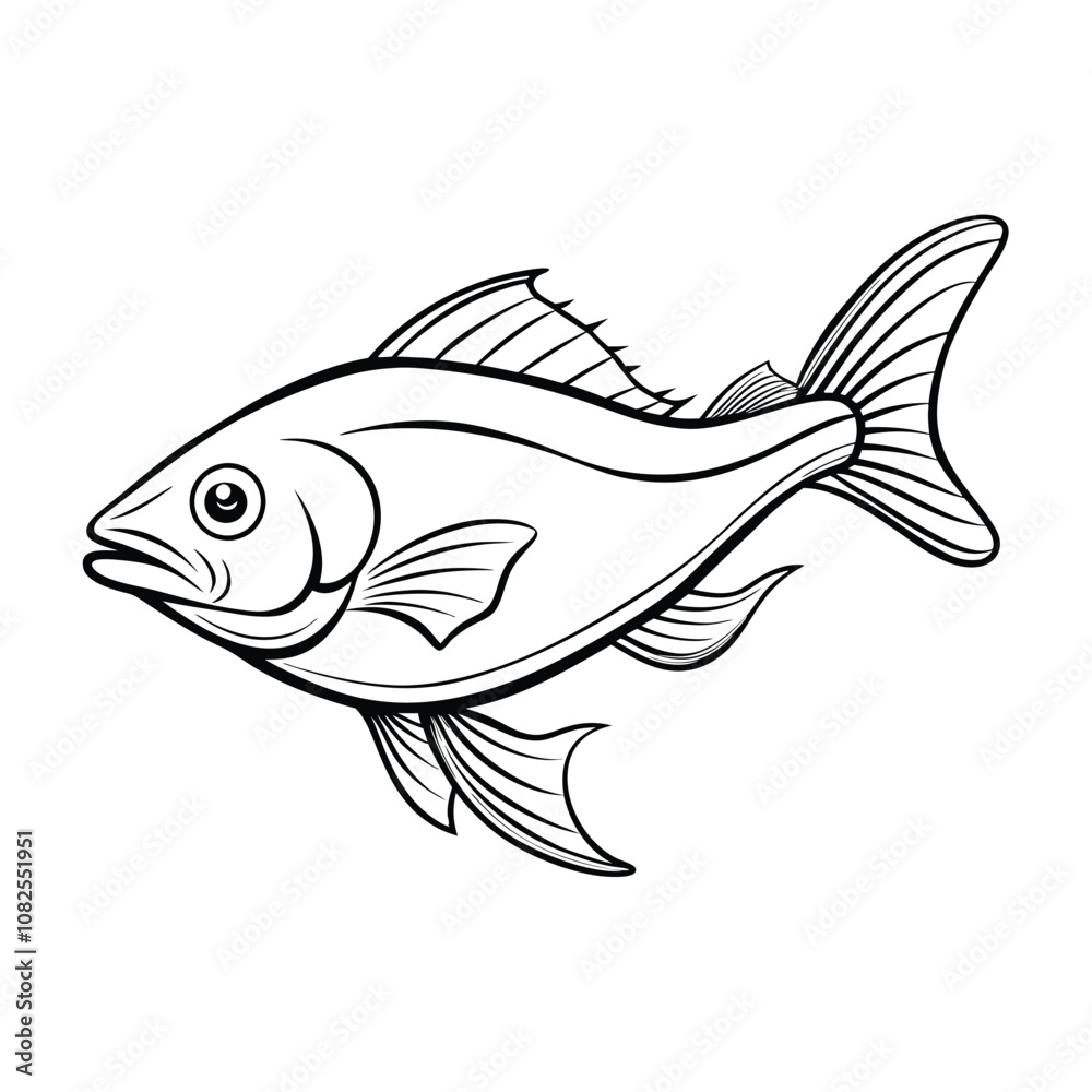 Fototapeta premium halibut fish design, labeled line art vector silhouette illustration.