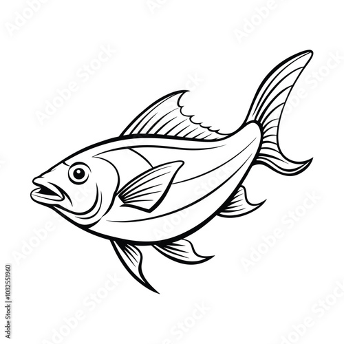 halibut fish design, labeled line art vector silhouette illustration.