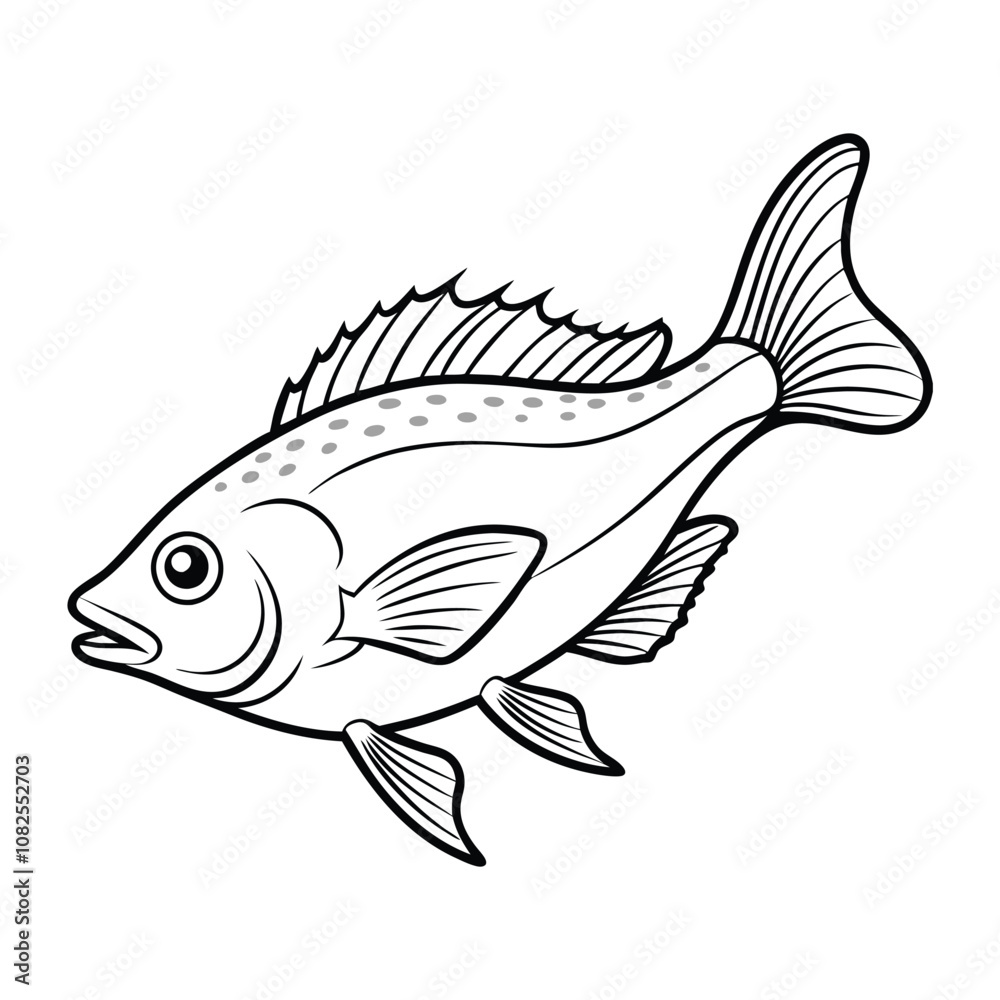 Fototapeta premium halibut fish design, labeled line art vector silhouette illustration.