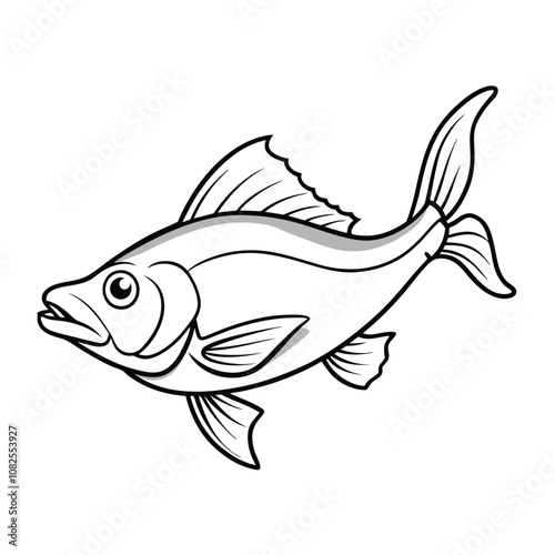 halibut fish design, labeled line art vector silhouette illustration.