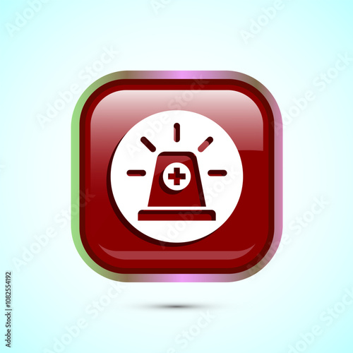 Emergency siren icon, Ambulance emergency siren sign. Red Color Square Button Design