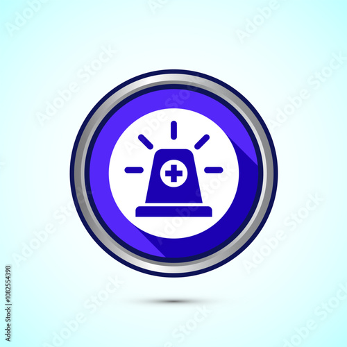 Emergency siren icon, Ambulance emergency siren sign. Blue Shadow Button Design