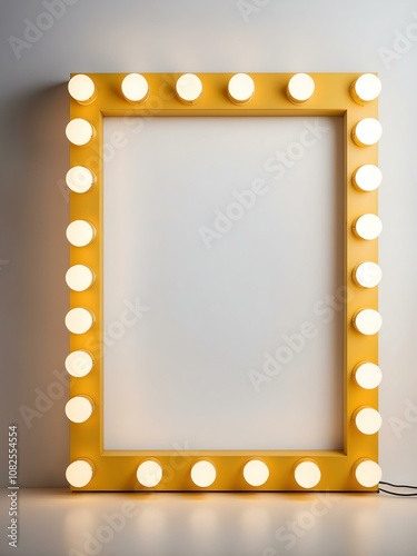 yellow marquee lights border frame on white background