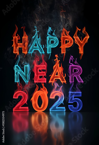 Neon Sign Wishing Happy New Year 2025, Neon Lights New Year 2025, 