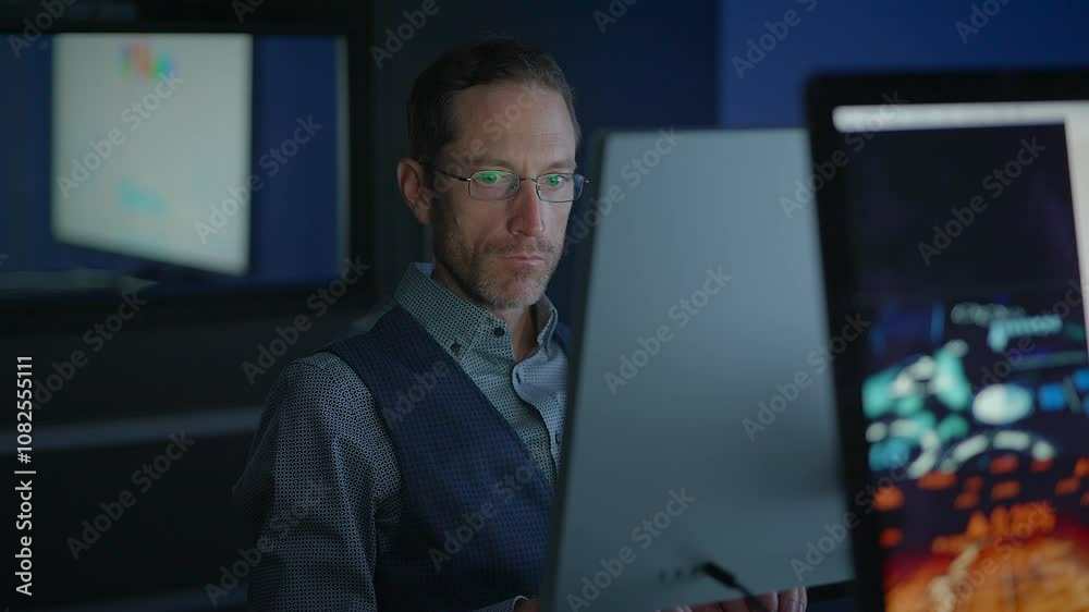 A Focused and Dedicated Professional Specializing in Analyzing Data in a Modern Office Setting