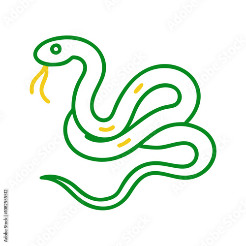 Green snake icon, minimalistic style, green and yellow colors, wildlife illustration