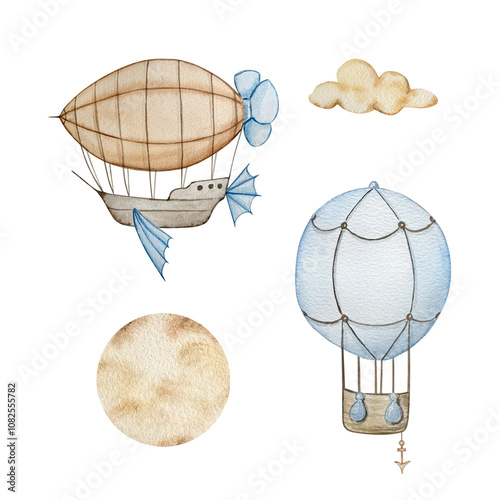 Wallpaper Mural Watercolor air balloons set in pastel colors Torontodigital.ca