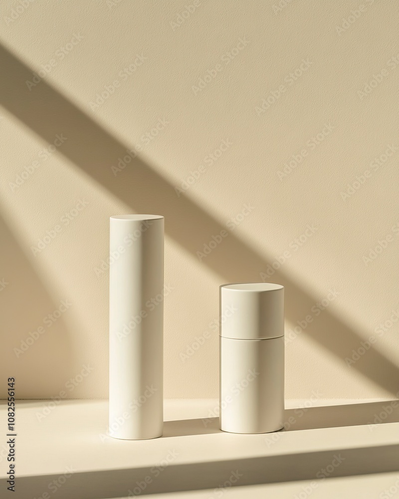 white cylindrical conditioner small and shampoo tall white container, generative ai white cylindrical conditioner small and shampoo tall white container, generative ai