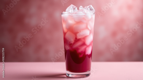 Wallpaper Mural Deliciously refreshing pink matcha drink with ice cubes, served on a white tabletop. Torontodigital.ca
