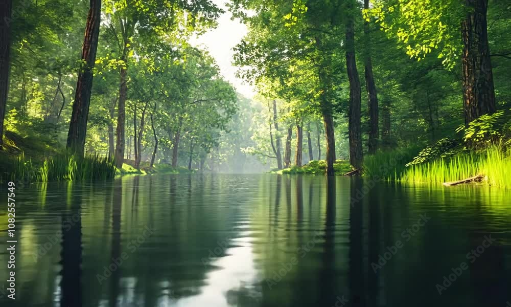 Calm river flowing through a dense forest Calm river flowing through a dense forest