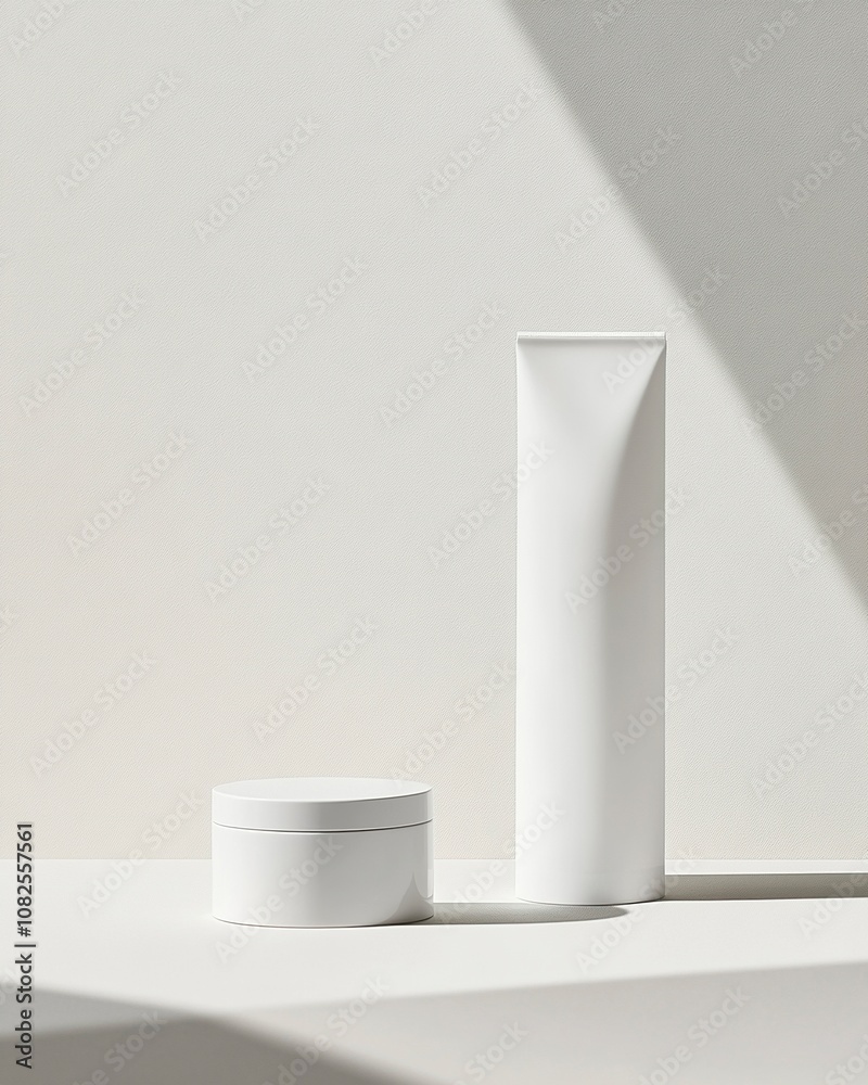 white cylindrical conditioner small and shampoo tall white container, generative ai white cylindrical conditioner small and shampoo tall white container, generative ai