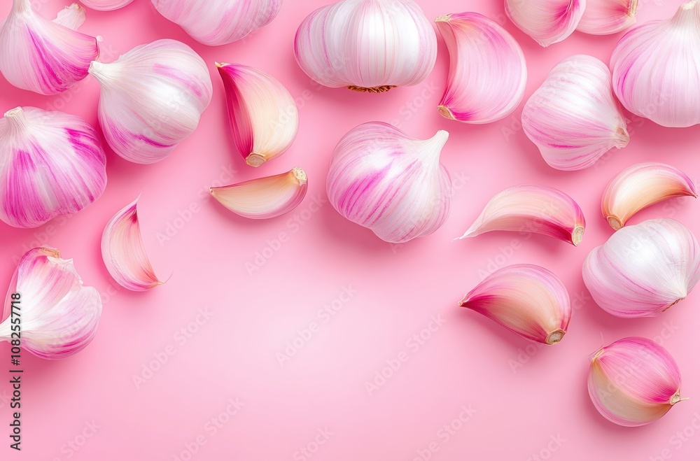 Explore the benefits of garlic a culinary treasure for health and flavor enhancement isolate on pink background Explore the benefits of garlic a culinary treasure for health and flavor enhancement isolate on pink background