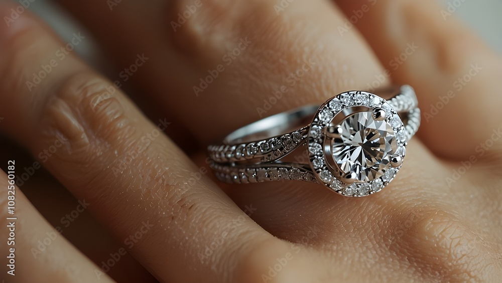 A stunning close-up of a luxurious ring crafted from polished white gold, featuring an intricately designed band adorned with delicate engravings. At its center, a brilliant-cut diamond sparkles with A stunning close-up of a luxurious ring crafted from polished white gold, featuring an intricately designed band adorned with delicate engravings. At its center, a brilliant-cut diamond sparkles with