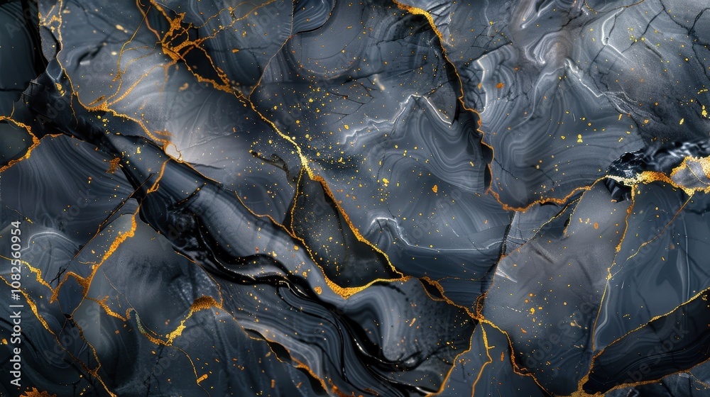 Elegant dark grey marble with golden veins in luxurious polished texture